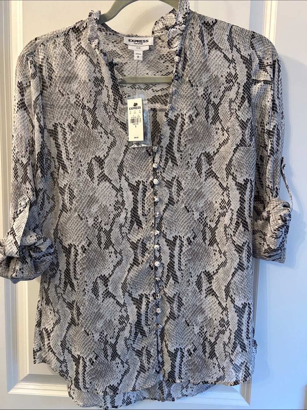 Express Gray Snake-Print Button Front Shirt
